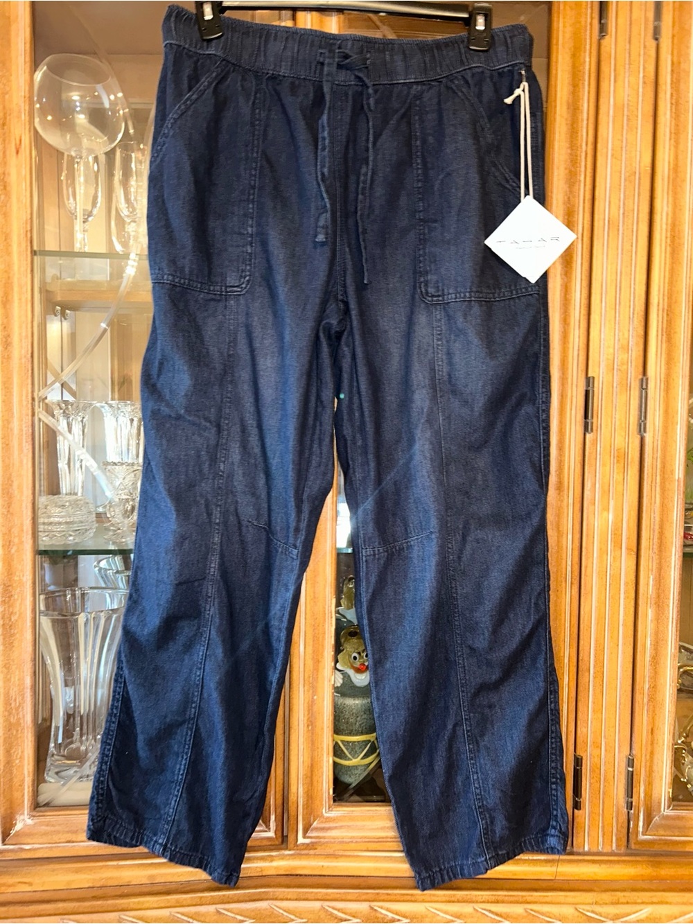 Tahari Navy Blue Elastic Drawstring Pull on Jogger Jeans